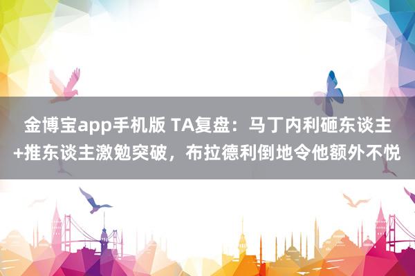 金博宝app手机版 TA复盘：马丁内利砸东谈主+推东谈主激勉突破，布拉德利倒地令他额外不悦