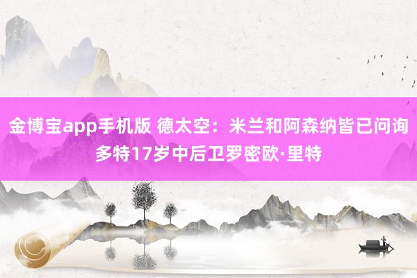金博宝app手机版 德太空：米兰和阿森纳皆已问询多特17岁中后卫罗密欧·里特