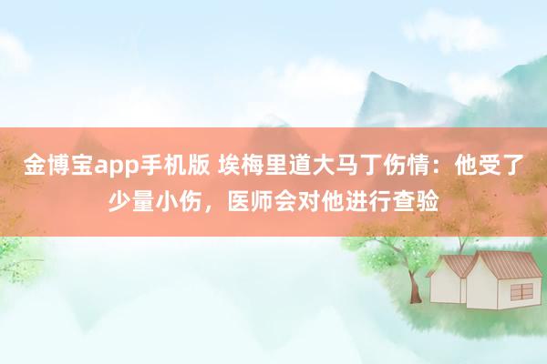 金博宝app手机版 埃梅里道大马丁伤情：他受了少量小伤，医师会对他进行查验