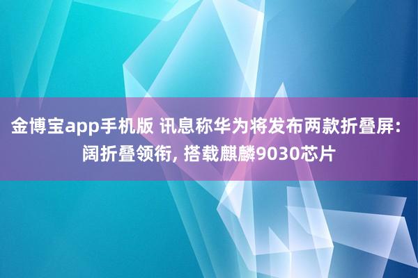金博宝app手机版 讯息称华为将发布两款折叠屏: 阔折叠领衔, 搭载麒麟9030芯片