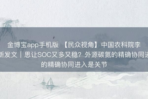 金博宝app手机版 【民众视角】中国农科院李虎团队最新发文｜思让SOC又多又稳？外源碳氮的精确协同进入是关节