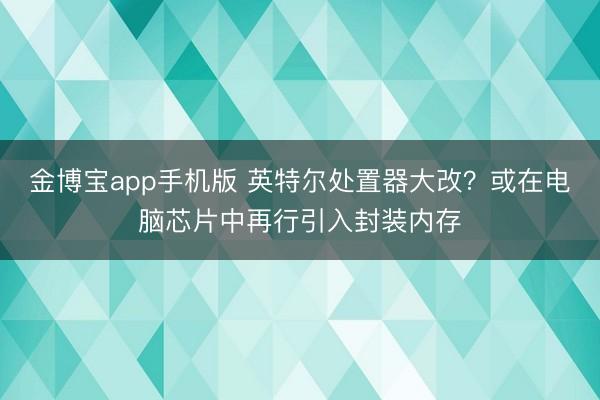 金博宝app手机版 英特尔处置器大改？或在电脑芯片中再行引入封装内存