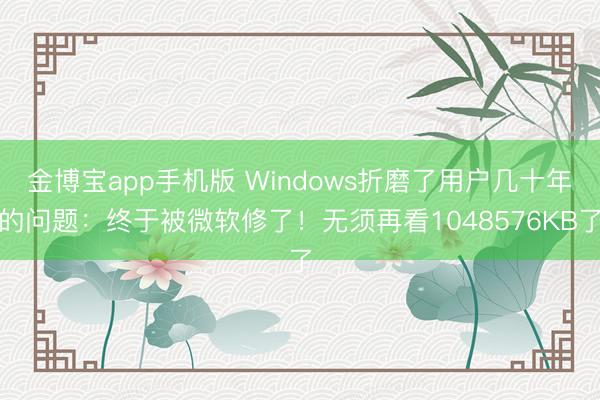金博宝app手机版 Windows折磨了用户几十年的问题：终于被微软修了！无须再看1048576KB了