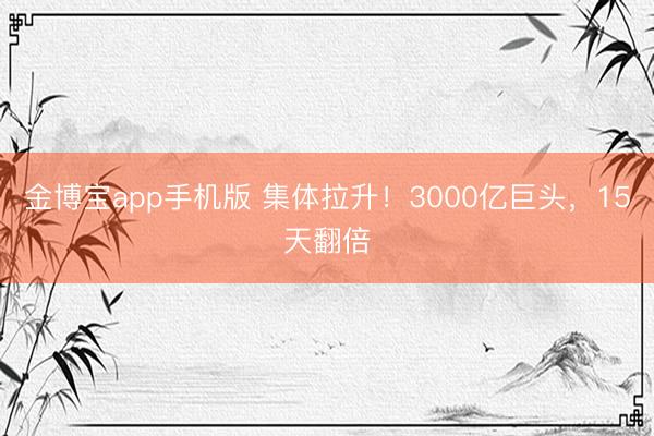 金博宝app手机版 集体拉升！3000亿巨头，15天翻倍