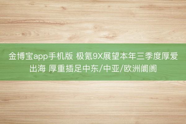 金博宝app手机版 极氪9X展望本年三季度厚爱出海 厚重插足中东/中亚/欧洲阛阓