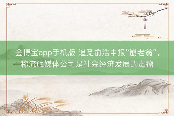 金博宝app手机版 追觅俞浩申报“崩老翁”，称流氓媒体公司是社会经济发展的毒瘤