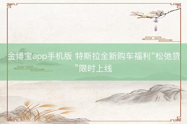 金博宝app手机版 特斯拉全新购车福利“松弛贷”限时上线