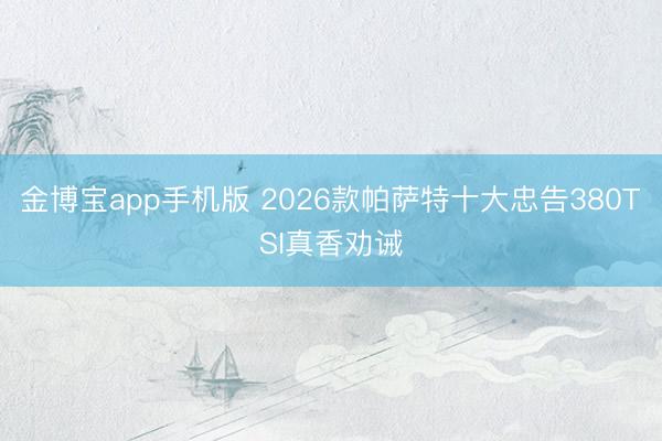 金博宝app手机版 2026款帕萨特十大忠告380TSI真香劝诫