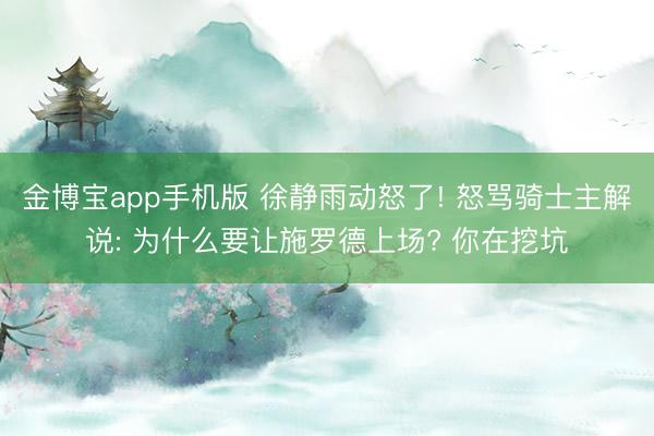 金博宝app手机版 徐静雨动怒了! 怒骂骑士主解说: 为什么要让施罗德上场? 你在挖坑