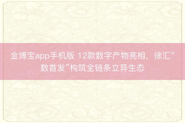 金博宝app手机版 12款数字产物亮相，徐汇“数首发”构筑全链条立异生态