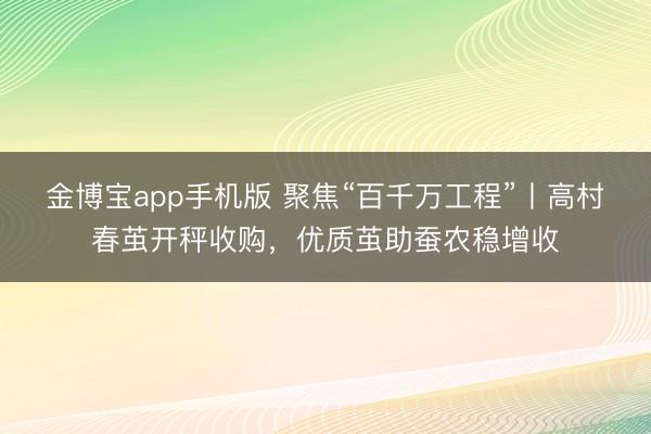 金博宝app手机版 聚焦“百千万工程”丨高村春茧开秤收购，优质茧助蚕农稳增收